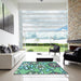 Square Patterned Turquoise Green Rug in a Living Room, pat1316lblu