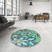 Round Patterned Turquoise Green Rug in a Office, pat1316lblu