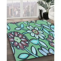 Patterned Turquoise Green Rug, pat1316lblu