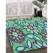 Patterned Turquoise Green Rug in Family Room, pat1316lblu