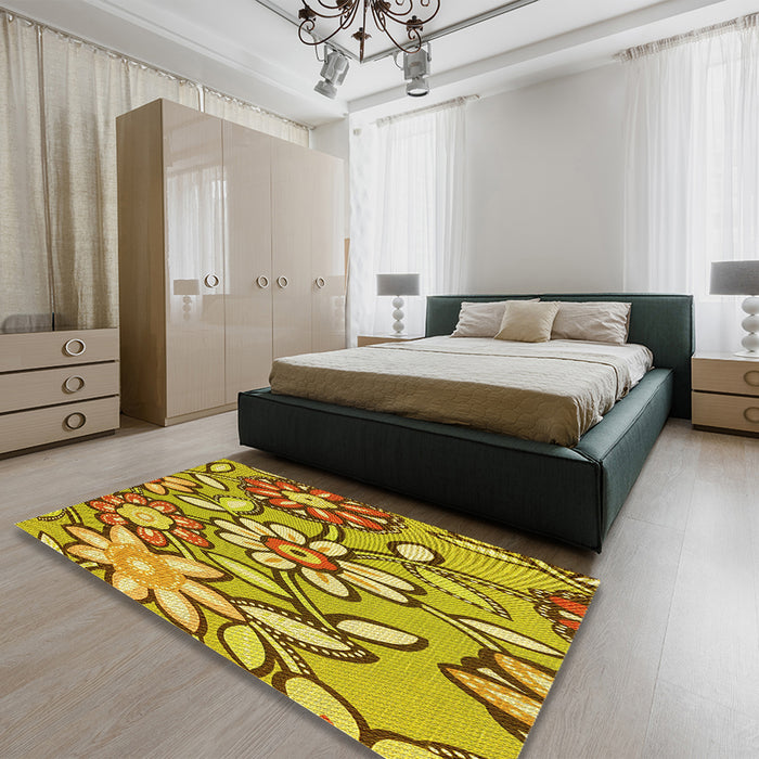 Patterned Mahogany Brown Rug in a Bedroom, pat1316yw