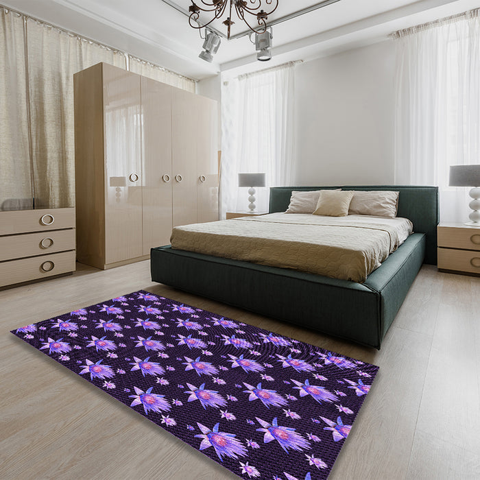 Patterned Deep Purple Rug in a Bedroom, pat1317pur