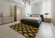 Patterned Black Brown Rug in a Bedroom, pat1317yw