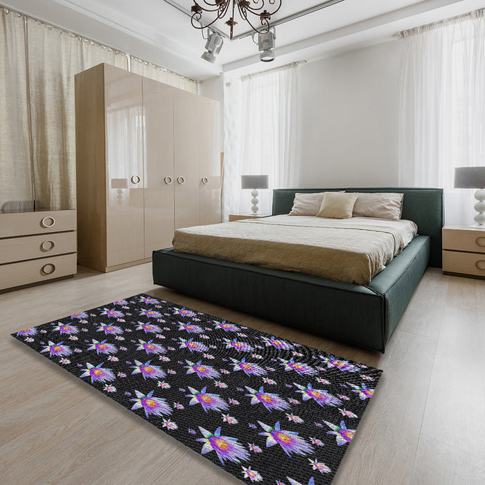 Patterned Black Novelty Rug in a Bedroom, pat1317