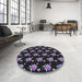 Round Machine Washable Transitional Black Rug in a Office, wshpat1317