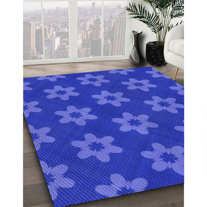 Patterned Blue Rug in Family Room, pat1318blu