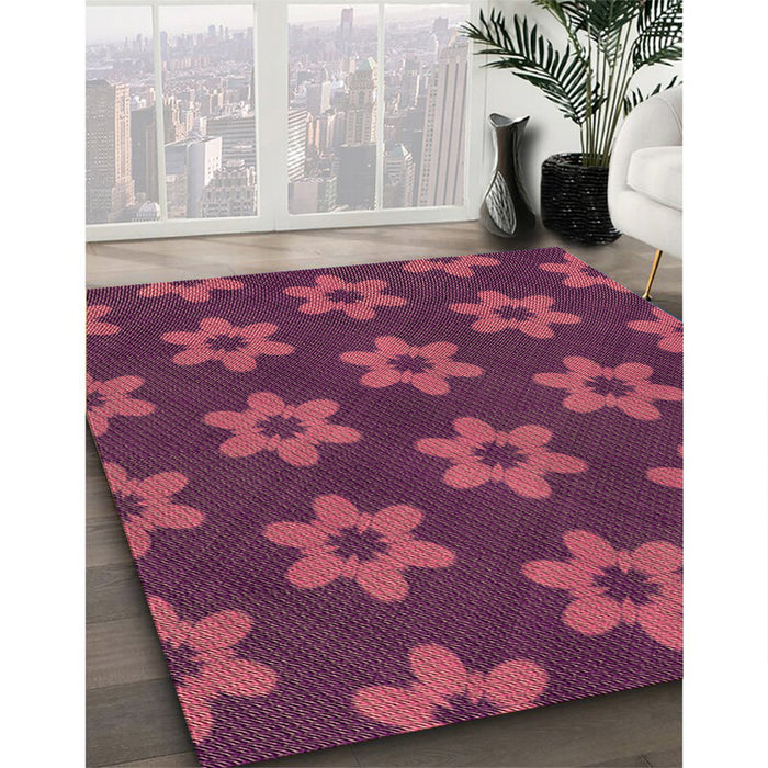 Patterned Pink Rug in Family Room, pat1318brn