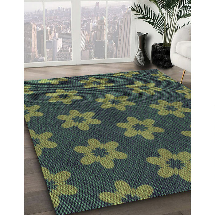 Patterned Olive Green Rug in Family Room, pat1318grn