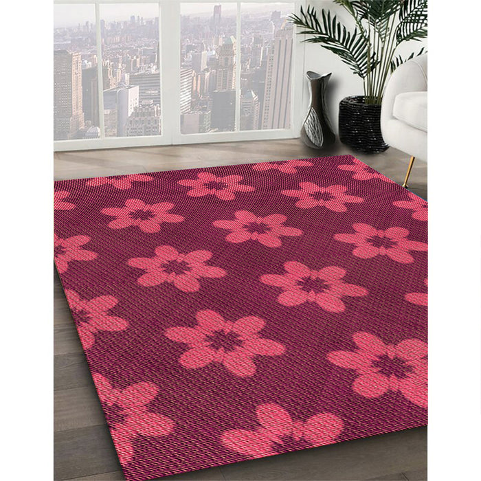 Patterned Crimson Red Rug in Family Room, pat1318org