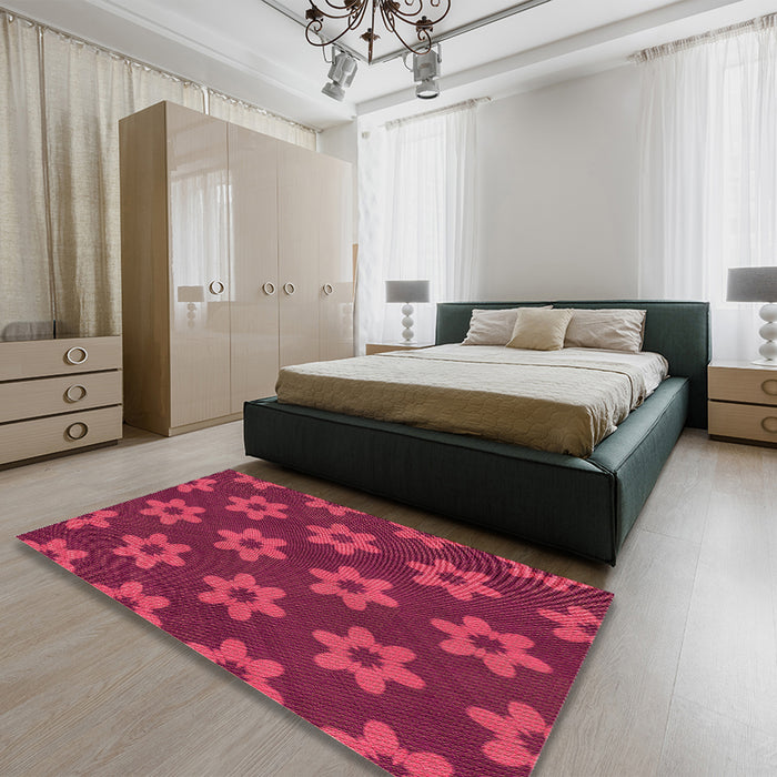 Patterned Crimson Red Rug in a Bedroom, pat1318org