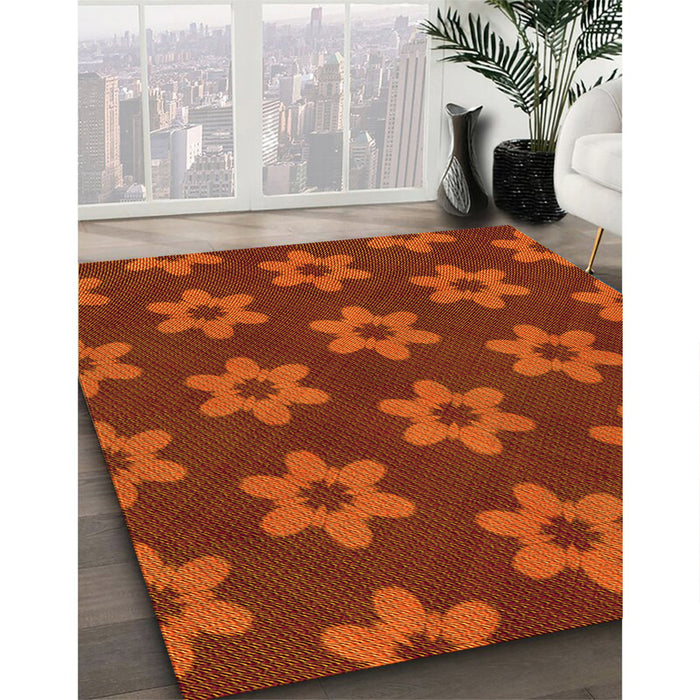 Patterned Orange Red Orange Rug in Family Room, pat1318yw