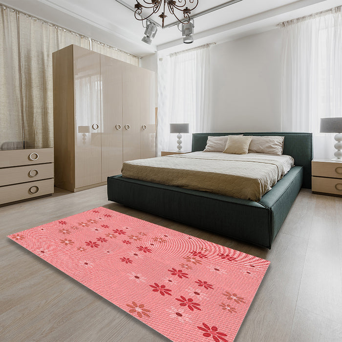 Round Machine Washable Transitional Light Coral Pink Rug in a Office, wshpat1319rd
