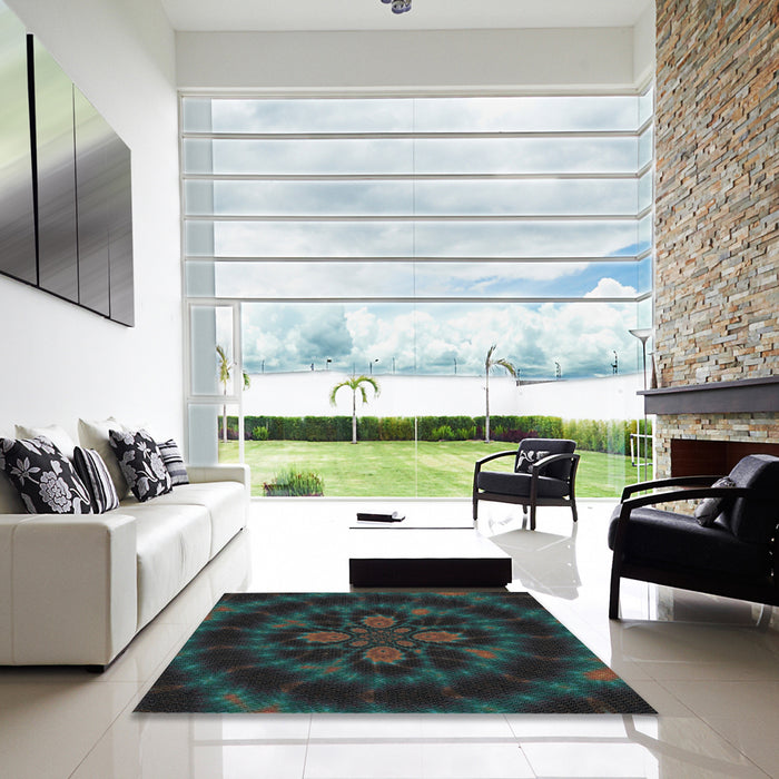 Square Patterned Black Novelty Rug in a Living Room, pat131
