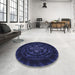 Round Patterned Night Blue Rug in a Office, pat132blu