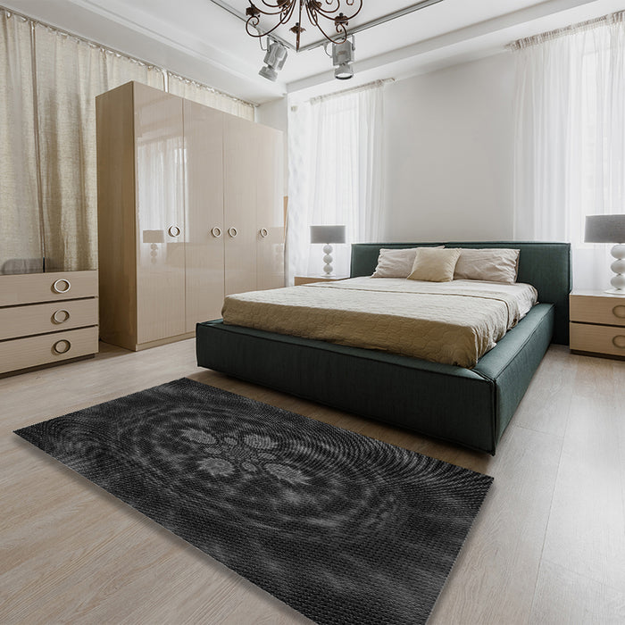Round Machine Washable Transitional Midnight Gray Rug in a Office, wshpat132gry