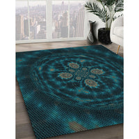 Patterned Teal Green Rug, pat132lblu