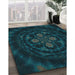 Patterned Teal Green Rug in Family Room, pat132lblu