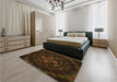 Patterned Dark Bronze Brown Rug in a Bedroom, pat132org