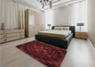 Patterned Tomato Red Rug in a Bedroom, pat132rd