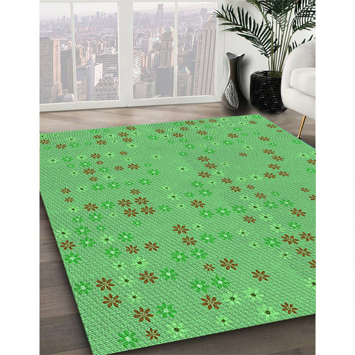 Patterned Neon Green Rug in Family Room, pat1320grn