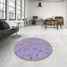 Round Machine Washable Transitional Purple Sage Bush Purple Rug in a Office, wshpat1320