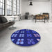 Round Patterned Earth Blue Rug in a Office, pat1321blu