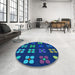 Round Patterned Blue Ivy Blue Rug in a Office, pat1321lblu