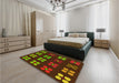 Patterned Dark Yellow Green Rug in a Bedroom, pat1321yw