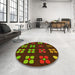 Round Patterned Dark Yellow Green Rug in a Office, pat1321yw