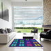 Square Patterned Steel Blue Novelty Rug in a Living Room, pat1321