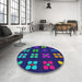 Round Patterned Steel Blue Novelty Rug in a Office, pat1321