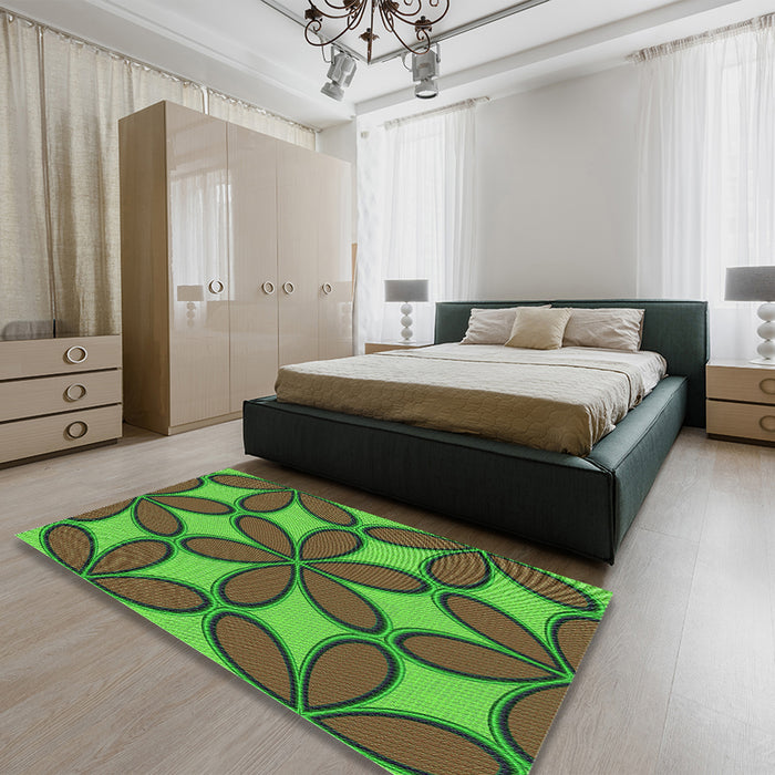 Patterned Apple Green Rug in a Bedroom, pat1322grn