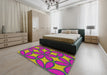 Patterned Dark Violet Purple Novelty Rug in a Bedroom, pat1322