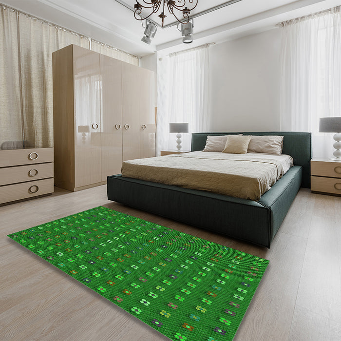 Round Machine Washable Transitional Deep Emerald Green Rug in a Office, wshpat1323grn