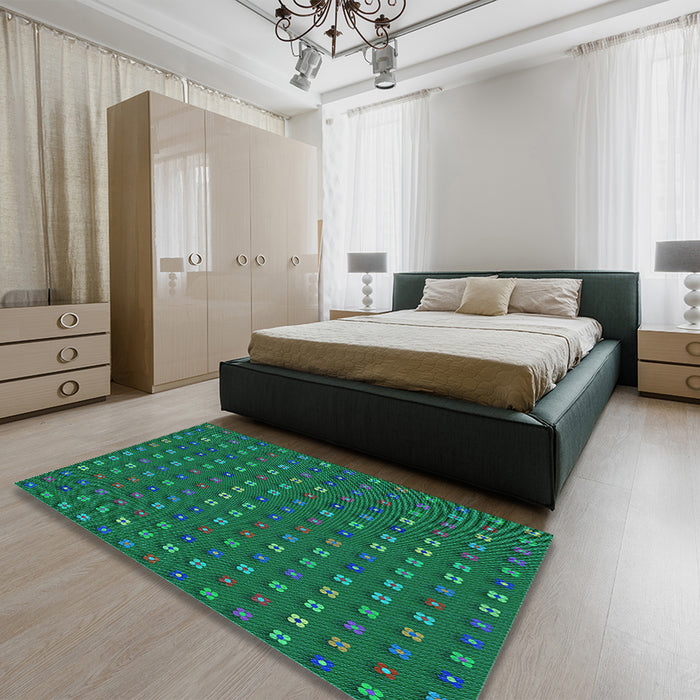 Round Machine Washable Transitional Medium Forest Green Rug in a Office, wshpat1323lblu