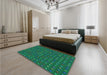 Patterned Medium Forest Green Rug in a Bedroom, pat1323lblu