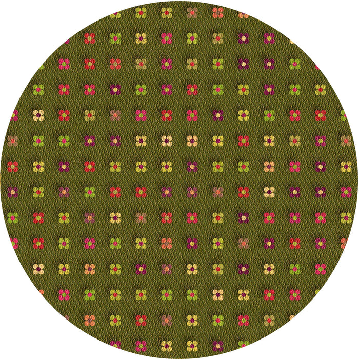 Square Patterned Dark Yellow Green Rug, pat1323org
