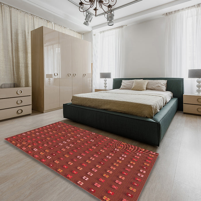 Round Machine Washable Transitional Red Rug in a Office, wshpat1323rd