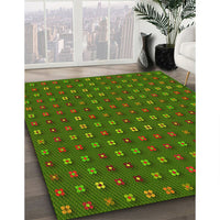 Patterned Dark Lime Green Rug, pat1323yw