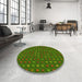 Round Patterned Dark Lime Green Rug in a Office, pat1323yw