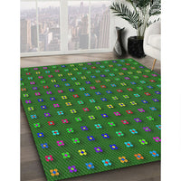 Patterned Dark Forest Green Novelty Rug, pat1323