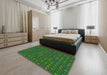 Patterned Dark Forest Green Novelty Rug in a Bedroom, pat1323