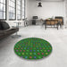 Round Patterned Dark Forest Green Novelty Rug in a Office, pat1323