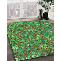 Patterned Antique Bronze Green Rug, pat1324grn