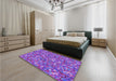 Patterned Purple Mimosa Purple Rug in a Bedroom, pat1324pur