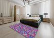 Patterned Violet Red Pink Novelty Rug in a Bedroom, pat1324