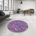 Round Machine Washable Transitional Medium Violet Red Pink Rug in a Office, wshpat1324