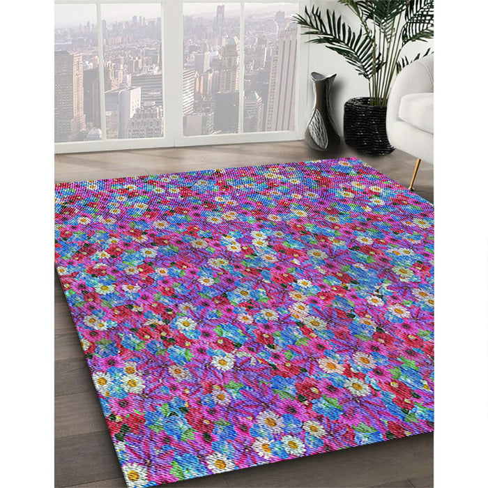 Machine Washable Transitional Medium Violet Red Pink Rug in a Family Room, wshpat1324