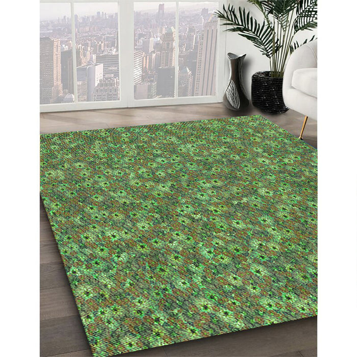 Patterned Green Rug in Family Room, pat1325grn
