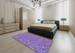 Machine Washable Transitional Clematis Violet Purple Rug in a Bedroom, wshpat1326